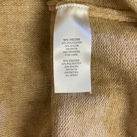 TAHARI Sweater Top Womens Large Golden Beige Side Slits Hi Low  Rib Banded Hem - Picture 5 of 7